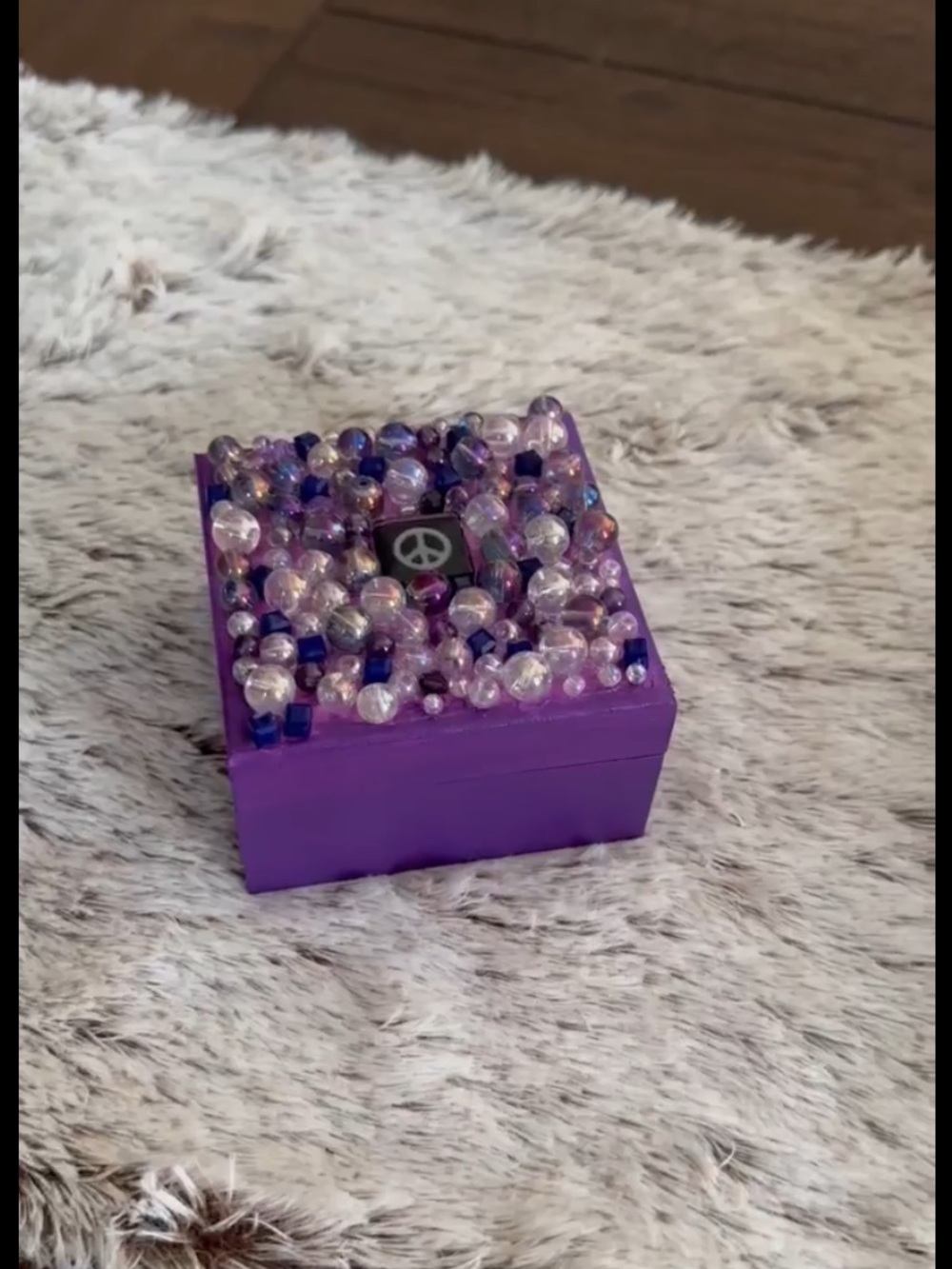 Hand Crafted purple Beaded Decorative Accent trinket box